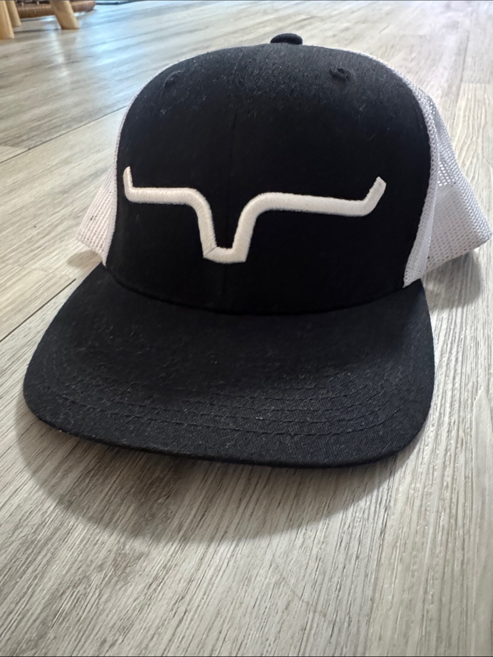 Kimes Ranch White Mesh Snapback Cap with Black Brim